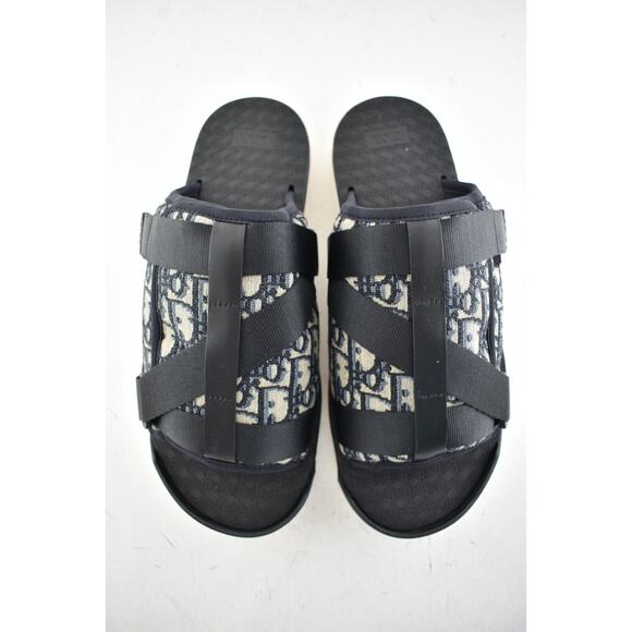 Dior Mens Alpha Sandal Beige Black Blue Oblique Jacquard Logo Slide Slip On 42 9 - Picture 7 of 11